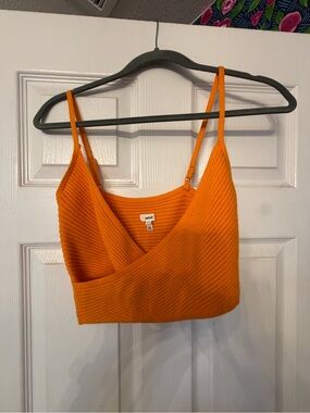 aerie Orange Ribbed V-Wrap Cropped Cami
